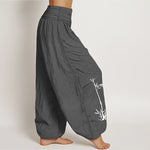Buddha Stones Pure Cotton Concise Bamboo Butterfly Pattern Women's Elastic Waist Harem Pants