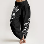 Buddha Stones Pure Cotton Elegant Vine Flower Pattern Women's Elastic Waist Harem Pants