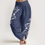 Buddha Stones Pure Cotton Elegant Vine Flower Pattern Women's Elastic Waist Harem Pants