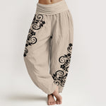 Buddha Stones Pure Cotton Elegant Vine Flower Pattern Women's Elastic Waist Harem Pants