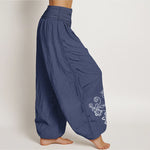 Buddha Stones Pure Cotton Composed Of Dots Vine Flower Pattern Women's Elastic Waist Harem Pants