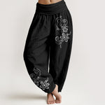 Buddha Stones Pure Cotton Composed Of Dots Vine Flower Pattern Women's Elastic Waist Harem Pants