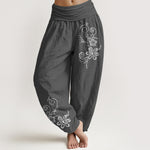 Buddha Stones Pure Cotton Composed Of Dots Vine Flower Pattern Women's Elastic Waist Harem Pants