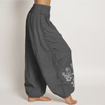 Buddha Stones Pure Cotton Composed Of Dots Vine Flower Pattern Women's Elastic Waist Harem Pants