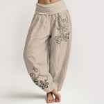 Buddha Stones Pure Cotton Composed Of Dots Vine Flower Pattern Women's Elastic Waist Harem Pants
