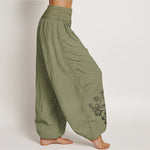 Buddha Stones Pure Cotton Composed Of Dots Vine Flower Pattern Women's Elastic Waist Harem Pants