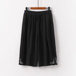 Buddha Stones Plain Drawstring Design Men's Capri Cropped Cotton Linen Wide Leg Pants With Pockets
