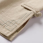 Buddha Stones Plain Drawstring Design Men's Capri Cropped Cotton Linen Wide Leg Pants With Pockets