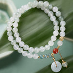Buddha Stones Jade Peace Buckle Luck Abundance Double Wrap Bracelet