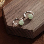 Buddha Stones 925 Sterling Silver Hetian Jade Prosperity Earrings
