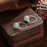 Buddha Stones 925 Sterling Silver Hetian Jade Prosperity Earrings
