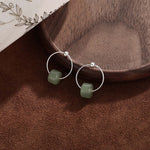 Buddha Stones 925 Sterling Silver Hetian Jade Prosperity Earrings