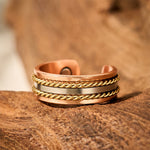 Buddha Stones Retro Twisted Design Copper Open Wealth Luck Cuff Bracelet Bangle Ring