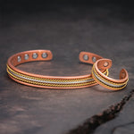 Buddha Stones Retro Twisted Design Copper Open Wealth Luck Cuff Bracelet Bangle Ring