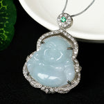 Buddha Stones Jade Laughing Buddha Abundance Necklace Pendant