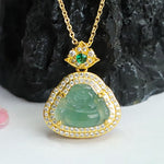 Buddha Stones Jade Laughing Buddha Prosperity Luck Necklace Pendant