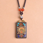 Buddha Stones Thangka Yin Yang Copper Coins Ebony Wood Zakiram Balance Pendant Necklace