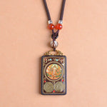 Buddha Stones Thangka Yin Yang Copper Coins Ebony Wood Zakiram Balance Pendant Necklace