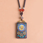 Buddha Stones Thangka Yin Yang Copper Coins Ebony Wood Zakiram Balance Pendant Necklace