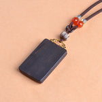 Buddha Stones Thangka Yin Yang Copper Coins Ebony Wood Zakiram Balance Pendant Necklace