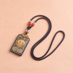 Buddha Stones Thangka Yin Yang Copper Coins Ebony Wood Zakiram Balance Pendant Necklace