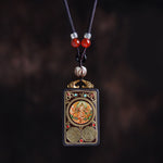 Buddha Stones Thangka Yin Yang Copper Coins Ebony Wood Zakiram Balance Pendant Necklace