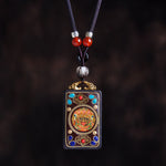Buddha Stones Thangka Yin Yang Copper Coins Ebony Wood Zakiram Balance Pendant Necklace
