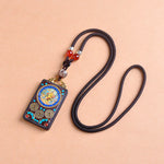 Buddha Stones Thangka Yin Yang Copper Coins Ebony Wood Zakiram Balance Pendant Necklace