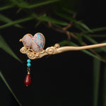 Buddha Stones Gourd Flower Pattern Red Agate Copper Calm Hairpin