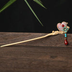 Buddha Stones Gourd Flower Pattern Red Agate Copper Calm Hairpin