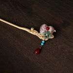 Buddha Stones Gourd Flower Pattern Red Agate Copper Calm Hairpin
