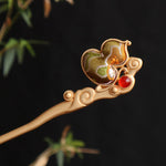 Buddha Stones Gourd Red Agate Bead Calm Confidence Hairpin