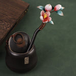 Buddha Stones Ebony Wood Velvet Flower Calm Hairpin