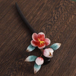 Buddha Stones Ebony Wood Velvet Flower Calm Hairpin