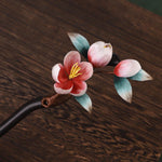 Buddha Stones Ebony Wood Velvet Flower Calm Hairpin