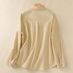 Buddha Stones Spring Lapel Long Sleeve Plain Women's Cotton Buttons Shirt With Pockets