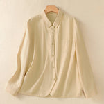 Buddha Stones Spring Lapel Long Sleeve Plain Women's Cotton Buttons Shirt With Pockets