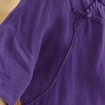 Buddha Stones Spring V-Neck Frog-Button Long Sleeve Plain Women's Cotton Shirt