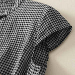 Buddha Stones Summer Crew Neck Frog-Button Short Sleeve Plaid Women's Shirt