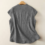 Buddha Stones Summer Crew Neck Frog-Button Short Sleeve Plaid Women's Shirt