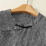 Buddha Stones Summer Crew Neck Frog-Button Short Sleeve Plaid Women's Shirt
