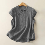 Buddha Stones Summer Crew Neck Frog-Button Short Sleeve Plaid Women's Shirt