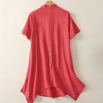 Buddha Stones Summer Stand Collar Short Sleeve Plain Women's Buttons Cotton Shirt With Pocket