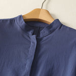 Buddha Stones Summer Stand Collar Short Sleeve Plain Women's Buttons Cotton Shirt With Pocket