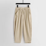 Buddha Stones Summer Drawstring Elastic Waist Frog-Button Ankle-Length Men's Cotton Linen Pants With Pockets