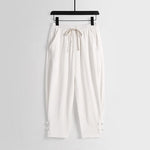 Buddha Stones Summer Drawstring Elastic Waist Frog-Button Ankle-Length Men's Cotton Linen Pants With Pockets