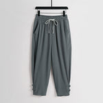 Buddha Stones Summer Drawstring Elastic Waist Frog-Button Ankle-Length Men's Cotton Linen Pants With Pockets