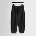 Buddha Stones Summer Drawstring Elastic Waist Frog-Button Ankle-Length Men's Cotton Linen Pants With Pockets