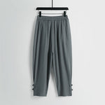 Buddha Stones Summer Drawstring Elastic Waist Frog-Button Ankle-Length Men's Cotton Linen Pants With Pockets