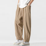 Buddha Stones Summer Solid Drawstring Ankle-Length Men's Cargo Harem Pants With Pockets